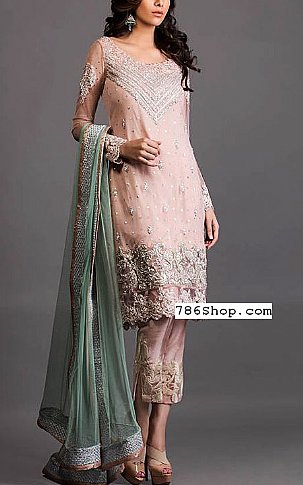  Peach Chiffon Suit | Pakistani Party Wear Dresses USA- Image 1