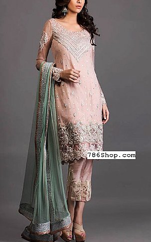  Peach Chiffon Suit | Pakistani Party Wear Dresses- Image 1