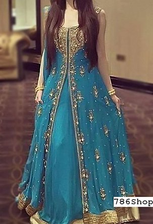  Blue Chiffon Suit | Pakistani Party Wear Dresses- Image 1