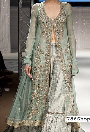  Sea Green Chiffon Suit | Pakistani Party Wear Dresses- Image 1