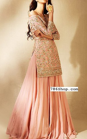  Pink Chiffon Suit | Pakistani Party Wear Dresses- Image 1