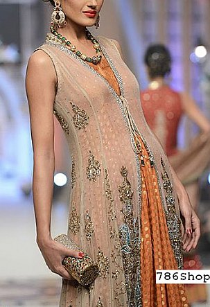  Peach Chiffon Suit | Pakistani Party Wear Dresses- Image 1