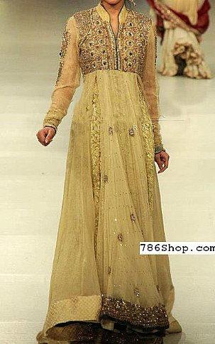  Golden Chiffon Suit | Pakistani Party Wear Dresses- Image 1