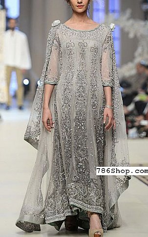  Grey Chiffon Suit | Pakistani Party Wear Dresses- Image 1