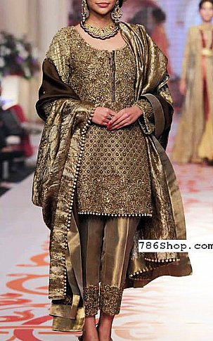  Bronze Silk Suit | Pakistani Party Wear Dresses- Image 1