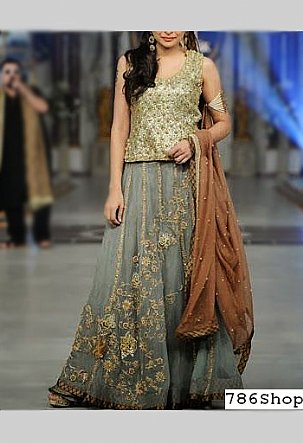  Green/Grey Chiffon Suit | Pakistani Party Wear Dresses- Image 1