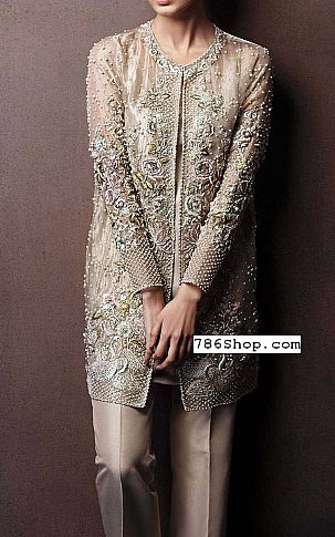  Light Golden Chiffon Suit | Pakistani Party Wear Dresses- Image 1