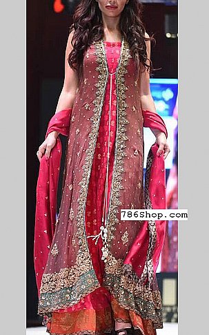  Carrot Pink Chiffon Suit | Pakistani Party Wear Dresses USA- Image 1