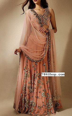  Peach Chiffon Suit | Pakistani Party Wear Dresses- Image 1