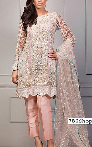  Peach Chiffon Suit | Pakistani Party Wear Dresses USA- Image 1