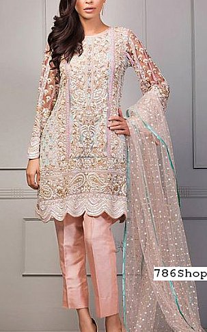  Peach Chiffon Suit | Pakistani Party Wear Dresses- Image 1