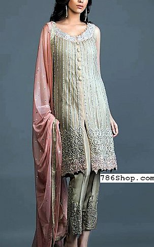  Grey Chiffon Suit | Pakistani Party Wear Dresses- Image 1