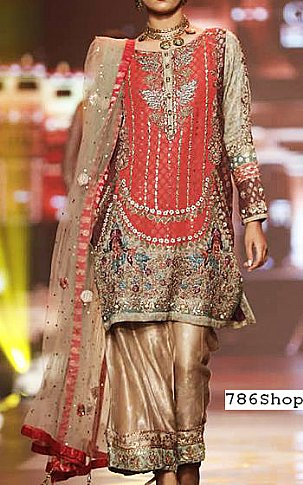  Golden/Carrot Chiffon Suit | Pakistani Party Wear Dresses USA- Image 1