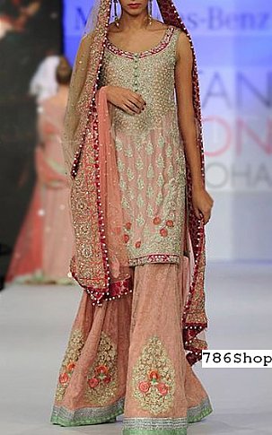  Peach Chiffon Suit | Pakistani Party Wear Dresses- Image 1