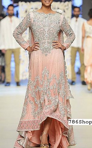  Peach/Silver Chiffon Suit | Pakistani Party Wear Dresses- Image 1