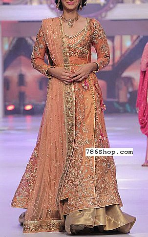  Peach Chiffon Suit | Pakistani Party Wear Dresses- Image 1