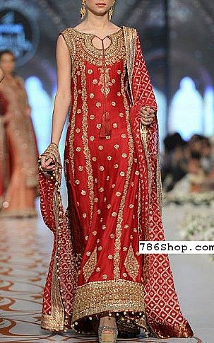  Red Chiffon Suit | Pakistani Party Wear Dresses- Image 1