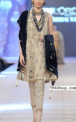  Light Golden Chiffon Suit | Pakistani Party Wear Dresses- Image 1