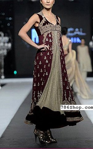  Burgundy Chiffon Suit | Pakistani Party Wear Dresses- Image 1