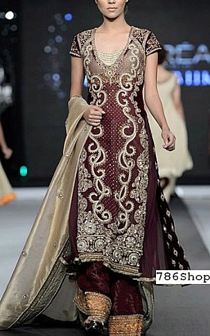  Burgundy Chiffon Suit | Pakistani Party Wear Dresses- Image 1