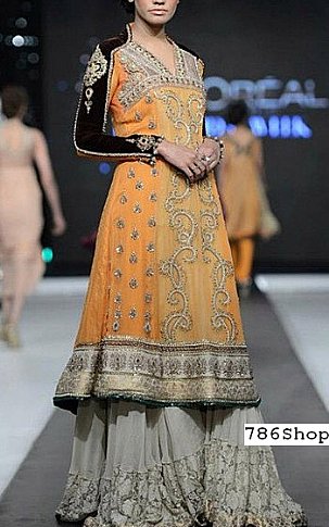  Orange Chiffon Suit | Pakistani Party Wear Dresses- Image 1