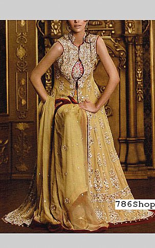  Golden Chiffon Suit | Pakistani Party Wear Dresses- Image 1