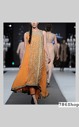  Orange Chiffon Suit | Pakistani Party Wear Dresses- Image 1