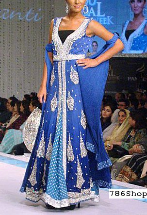  Blue Chiffon Suit | Pakistani Party Wear Dresses- Image 1