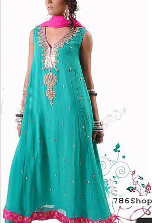  Sea Green Chiffon Suit | Pakistani Party Wear Dresses- Image 1