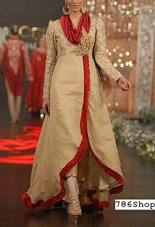  Light Gold Chiffon Suit | Pakistani Party Wear Dresses- Image 1