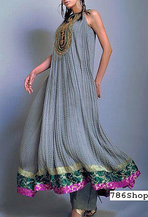  Grey Chiffon Suit | Pakistani Party Wear Dresses- Image 1