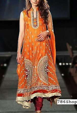  Orange Silk Suit | Pakistani Party Wear Dresses- Image 1