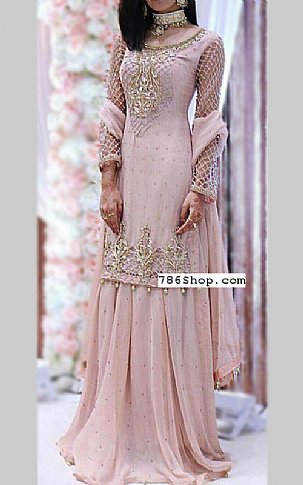  Light Pink Chiffon Suit | Pakistani Party Wear Dresses- Image 1