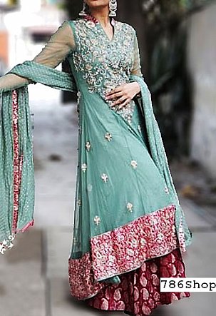  Sea Green Chiffon Suit | Pakistani Party Wear Dresses- Image 1