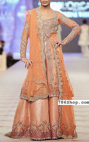  Peach Chiffon Suit | Pakistani Wedding Dresses- Image 1