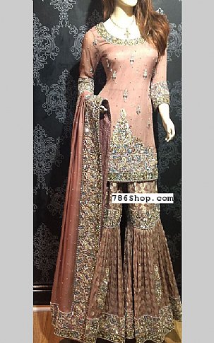  Tea Pink Chiffon Suit | Pakistani Wedding Dresses- Image 1