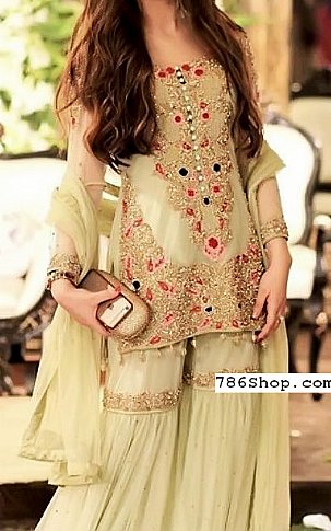  Light Green Chiffon Suit | Pakistani Party Wear Dresses- Image 1