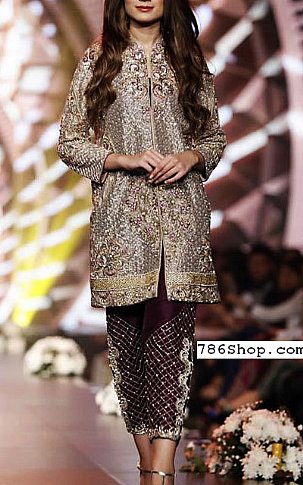  Fawn/Mauve Chiffon Suit | Pakistani Party Wear Dresses USA- Image 1