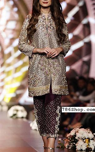  Fawn/Mauve Chiffon Suit | Pakistani Party Wear Dresses- Image 1