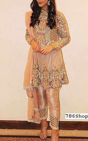  Peach Chiffon Suit | Pakistani Party Wear Dresses- Image 1