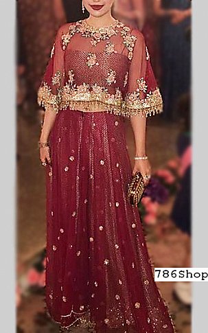  Maroon Chiffon Suit | Pakistani Party Wear Dresses- Image 1