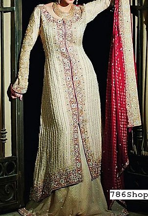  Light Golden Chiffon Suit | Pakistani Wedding Dresses- Image 1