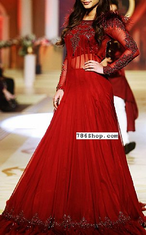Red Crinkle Chiffon Suit | Pakistani Party Wear Dresses