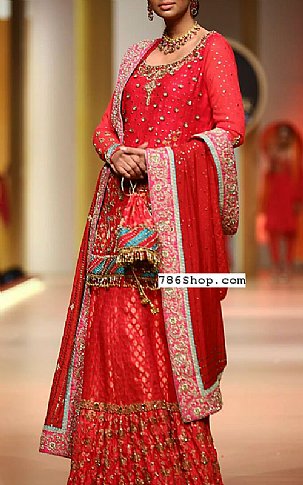  Red Chiffon Suit | Pakistani Party Wear Dresses- Image 1