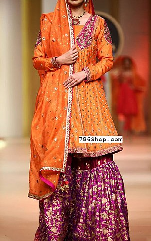  Orange Silk Suit | Pakistani Party Wear Dresses- Image 1