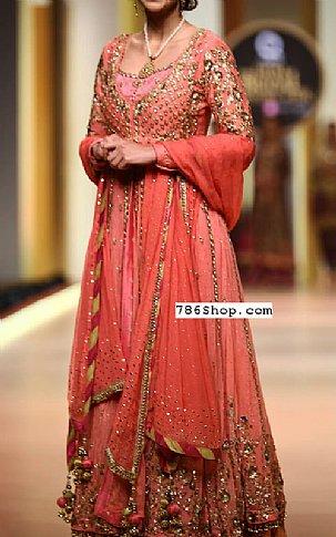  Coral Chiffon Suit | Pakistani Party Wear Dresses- Image 1