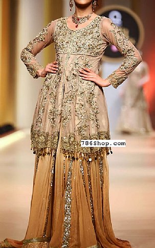  Ivory/Beige Chiffon Suit | Pakistani Party Wear Dresses USA- Image 1
