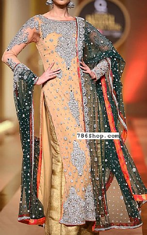  Peach Chiffon Suit | Pakistani Party Wear Dresses- Image 1