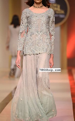  Grey/Turquoise Chiffon Suit | Pakistani Party Wear Dresses- Image 1