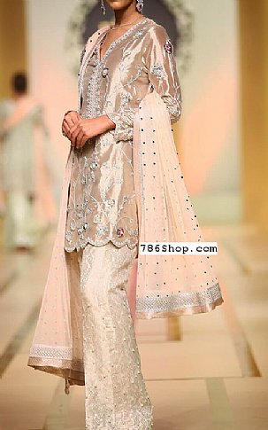  Peach Tissue Suit | Pakistani Party Wear Dresses- Image 1